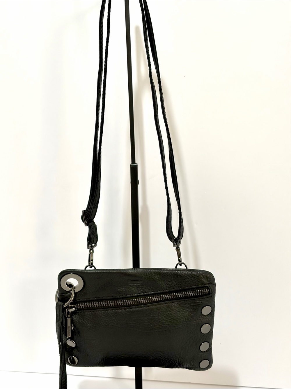 Hammitt Nash Small Crossbody Bag In Black Leather With Gunmetal Hardware